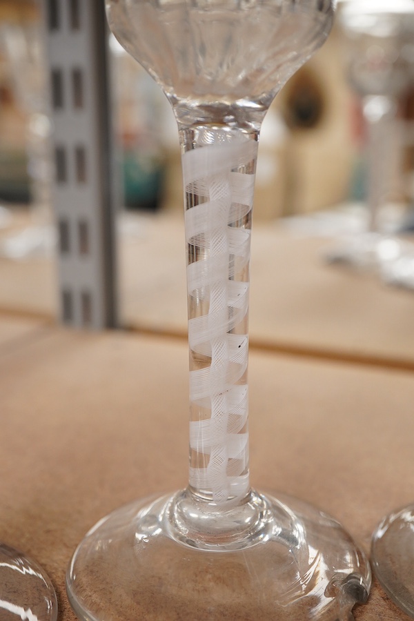 A set of four late 18th century DSOT cordial glasses, with fluted bucket bowls, 15.5cm high